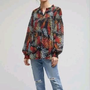 Anthropologie Akemi + Kin Adria  balloon sleeve boho Smocked Top small